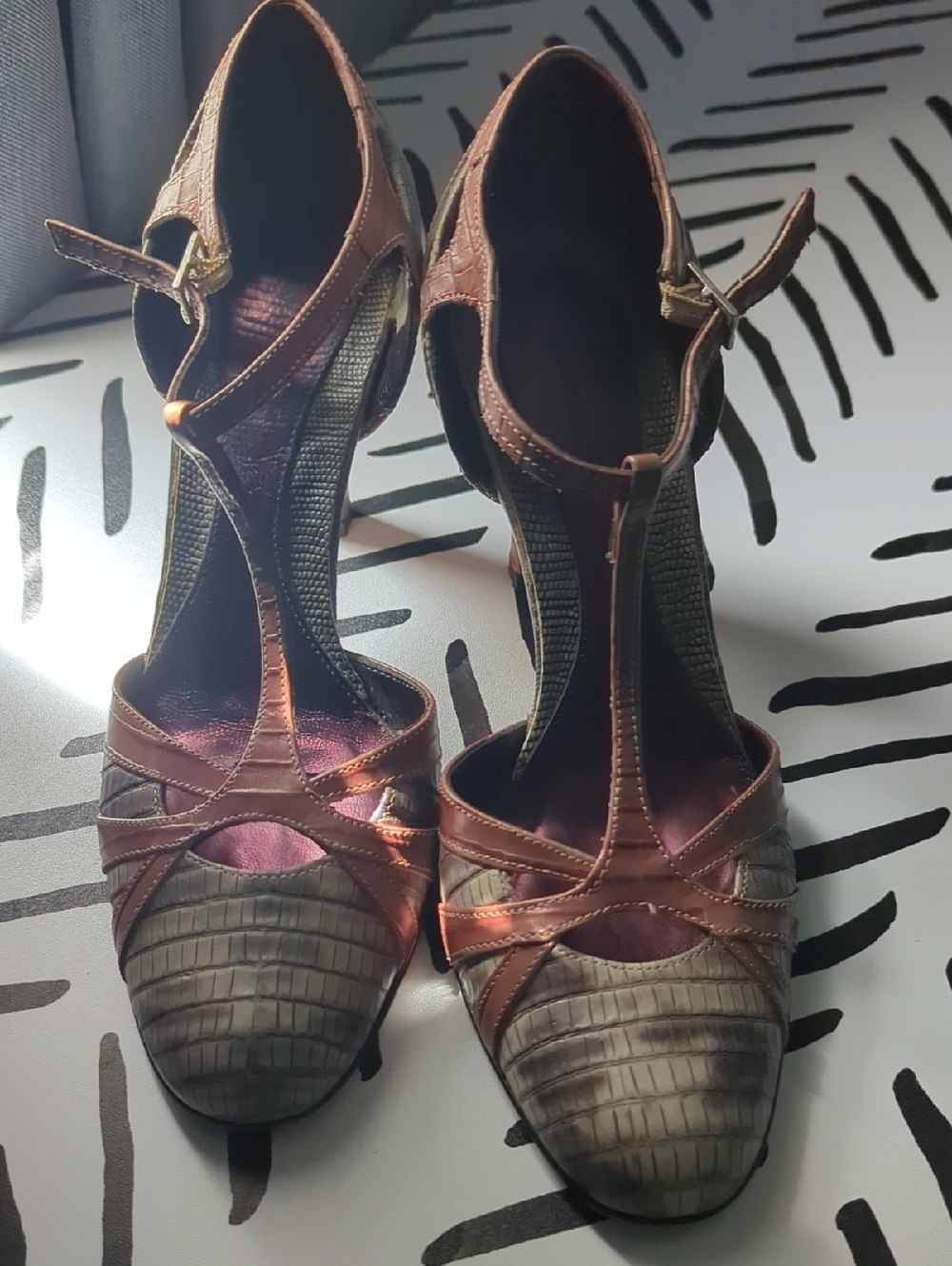 Women’s Grey/Taupe T-Strap Heels - Elegant Italian Leather Dress Shoes